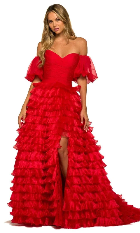 Reduced Prices Sherri Hill 55428 - Strapless Tiered A-line Slit Gown