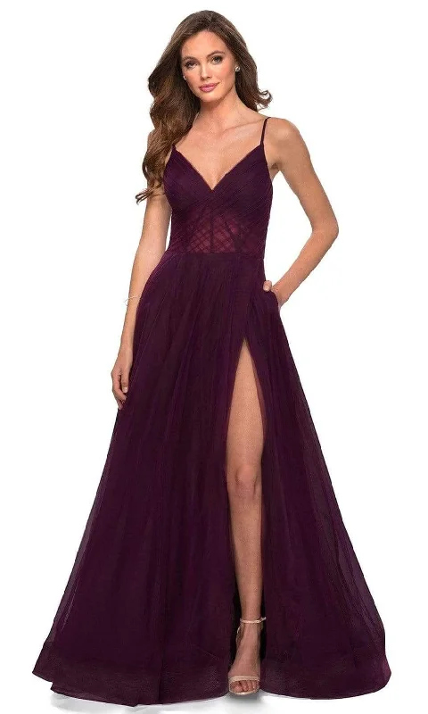 Epic Deals La Femme - 29076 V-Neck Semi-Sheer Bodice Junior Prom Gown