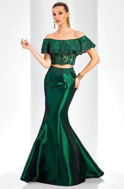 Time-Limited Offer Clarisse - 4932 Scalloped Overlay Off-Shoulder Mermaid Gown