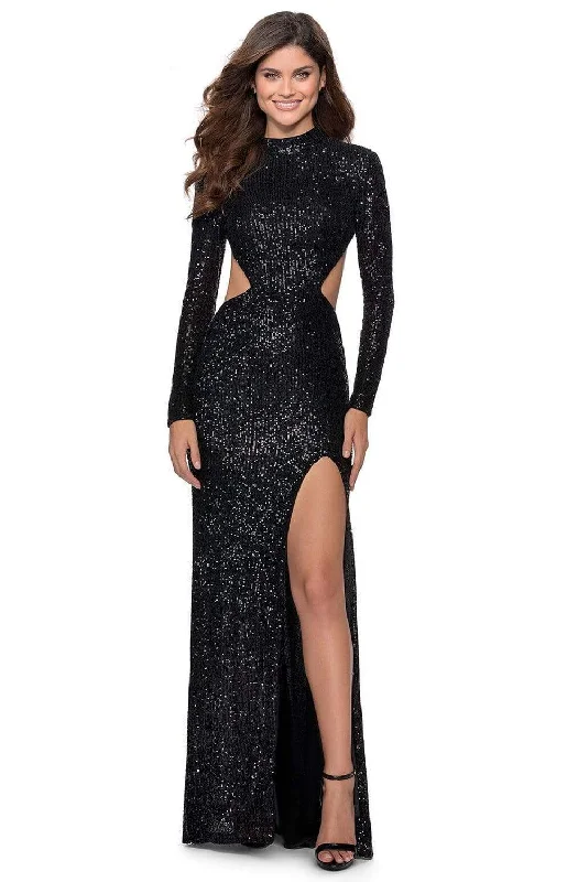 Price Reduction La Femme - 28771 Sequined Long Sleeve High Neck Fitted Dress