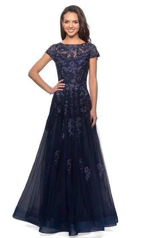 New Markdowns La Femme - 26907 Lace Applique Bateau A-line Dress
