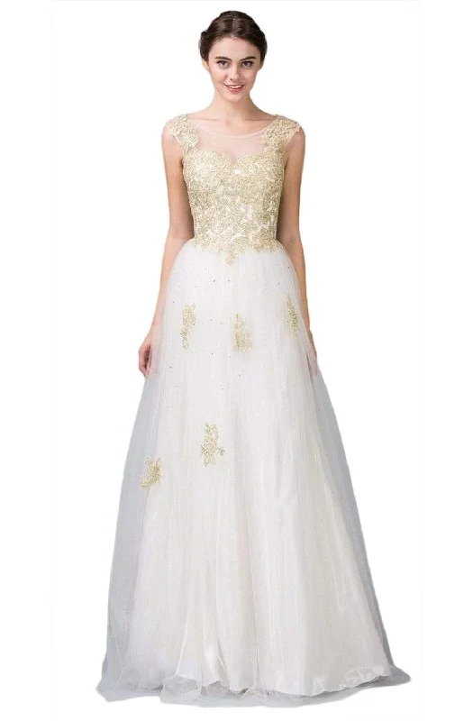 Lowest Price Eureka Fashion - 3033 Sleeveless Gold Embroidered A-line Gown