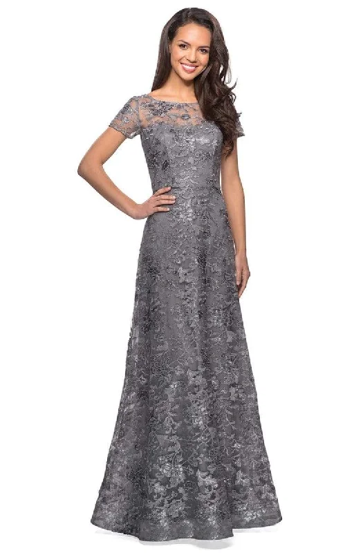 Super Sale La Femme - 27839 Floral Adorned Illusion Bateau Long Gown