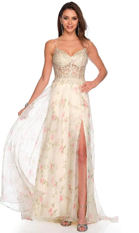 Special Savings Dave & Johnny 11426 - Illusion Lace Floral Printed Prom Gown