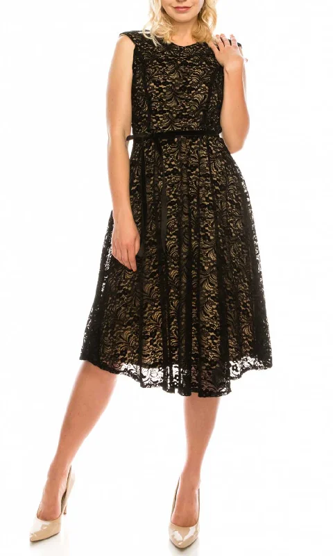 Buy More, Save More Maison Tara - 95183M Cap Sleeve Velveted Lace A-Line Dress