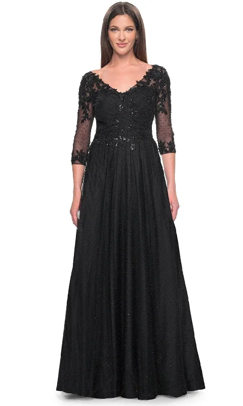 Warehouse Sale La Femme 31776 - Embroidered V-Neck Evening Dress