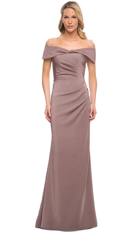 Holiday Sale La Femme 30397 - Off Shoulder Ruched Bodice Long Dress