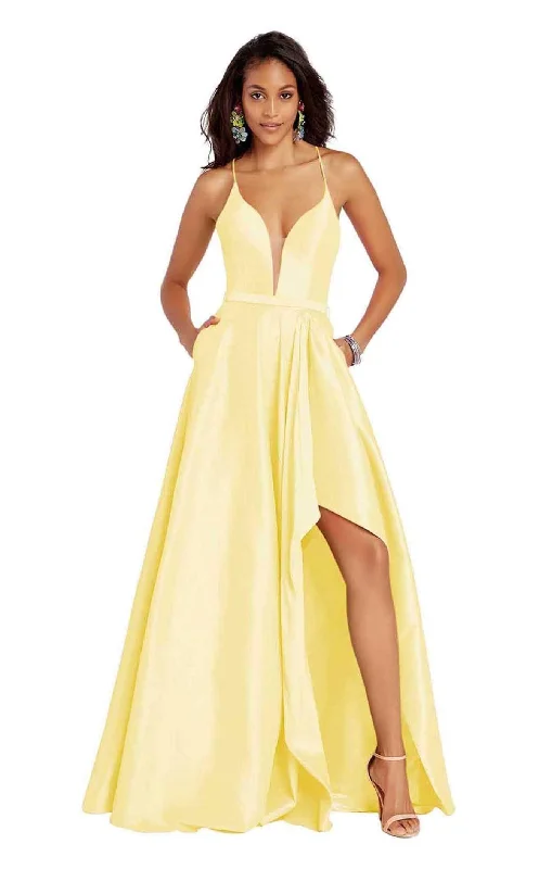 Can't Miss Alyce Paris - 60394 Sheer Plunging Neck Strappy Back High-Low Taffeta Gown Can't Miss Alyce Paris - 60394 Sheer Plunging Neck Strappy Back High-Low Taffeta Gown