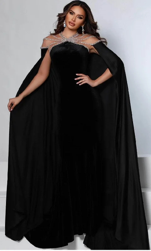 Great Deals Johnathan Kayne 2535 - Long Cape Jewel Neck Evening Gown