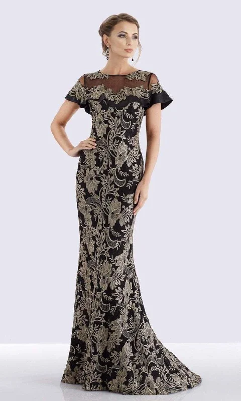 Deal of the Day Feriani Couture - 18659 Embroidered Illusion Ruffled Evening Dress