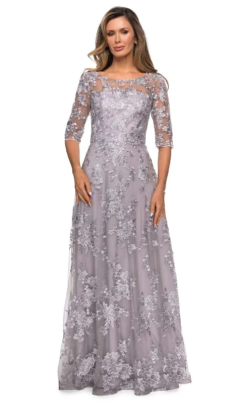 Low Prices La Femme - 27854 Embroidered Lace Quarter Sleeve A-Line Dress