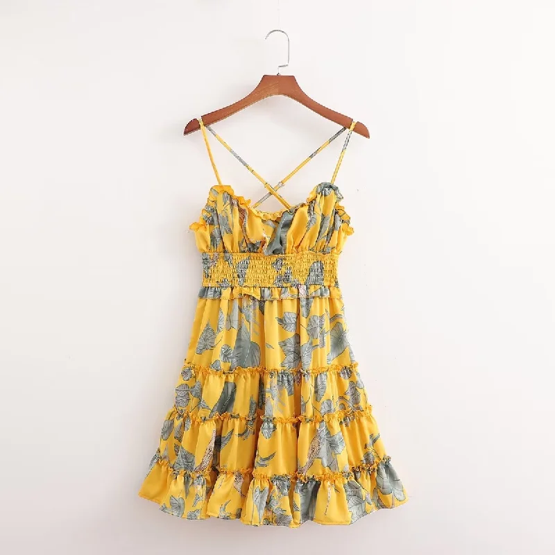 Overstock Tiered Floral Ruffle Hem Mini Dress