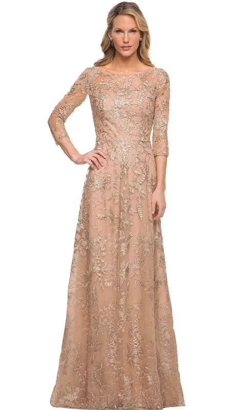 Super Sale La Femme 30021 - Sheer Lace Sheath Mother of the Bride Dress