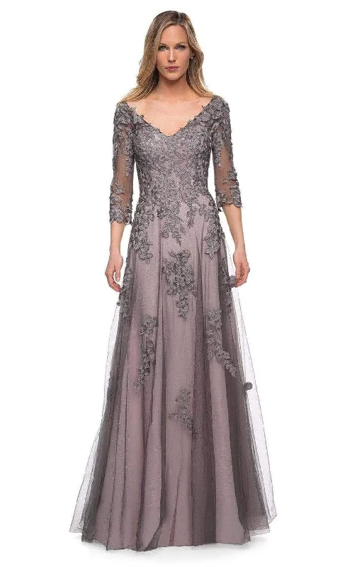 Best Bargains La Femme - 29205 Floral Embroidered A-line Gown