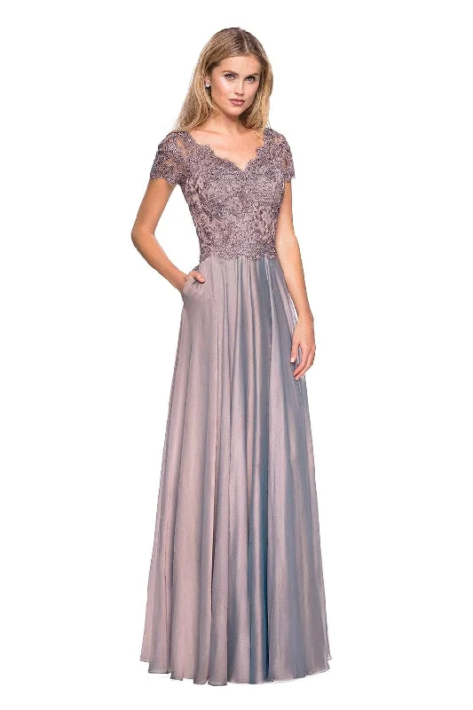 Referral Discount La Femme - 27098 Embordered Lace Bodice Chiffon A- Line Gown