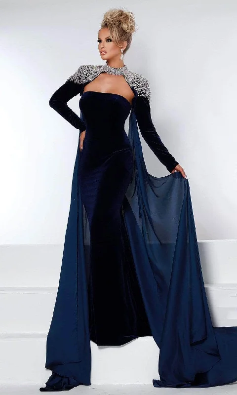Amazing Deals Johnathan Kayne - Beaded Cape Draped Evening Dress 2453 - 1 pc Navy In Size 8 Available