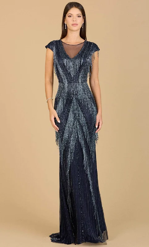 Limited Time Lara Dresses 29167 - Beaded Fringe V-Neck Evening Gown