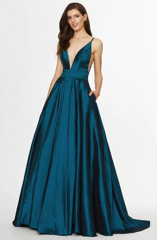 Deal of the Week Angela & Alison - 91009 Plunging V-Neck Sleek Taffeta Gown