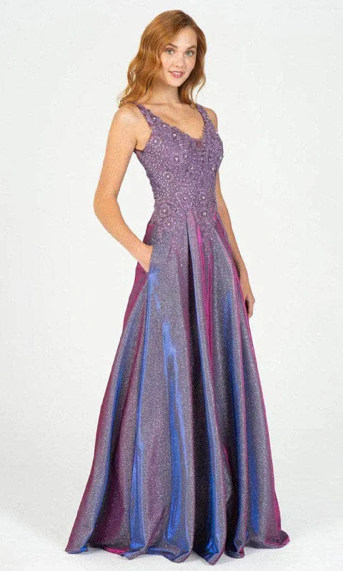 Discount Extravaganza Eureka Fashion 9606 - V-Neck Lace Jersey Prom Gown