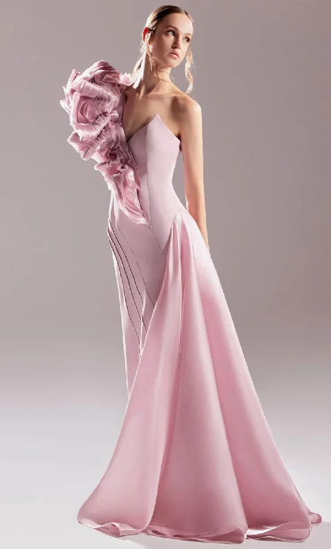 Referral Discount MNM COUTURE G1532 - Ruffled Detail One-Sleeve Dress