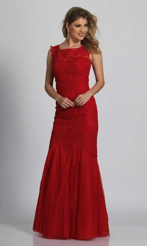 Instant Discount Dave & Johnny - 1937 Lace Applique Tulle Trumpet Gown
