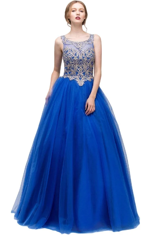 Price Drop Eureka Fashion - Gilded Bateau Neck Mesh Ball Gown
