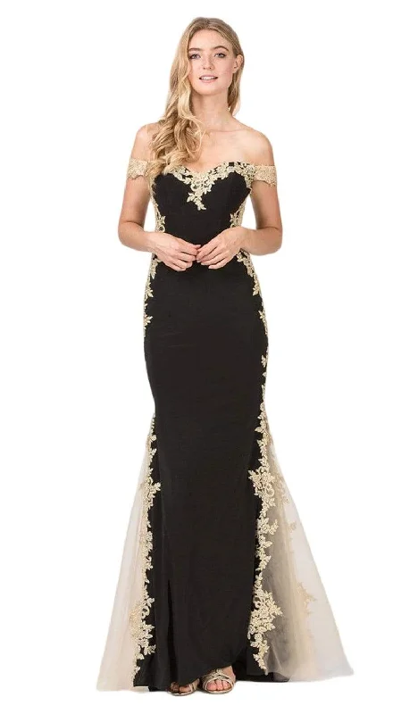 Overstock Eureka Fashion - 7006 Lace Embellished Off-Shoulder Mermaid Gown