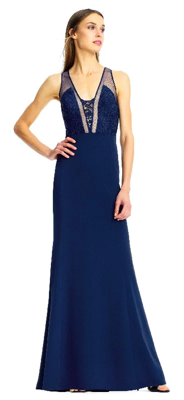 Take Advantage Aidan Mattox - MN1E201862 Floral Embroidered V-neck Taffeta Dress