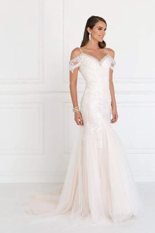 Closeout Elizabeth K Bridal - GL1513 Lace Appliqued Off Shoulder Straps Bridal Dress