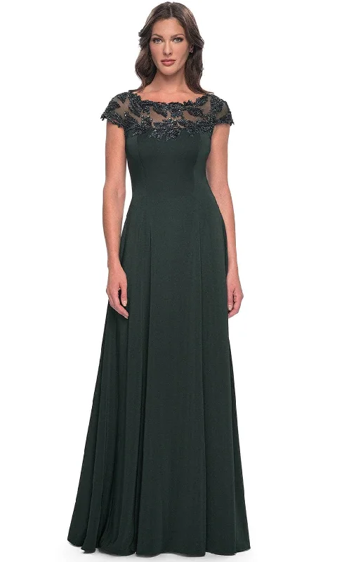 Today’s Deal La Femme 31195 - Cap Sleeve Applique Evening Dress