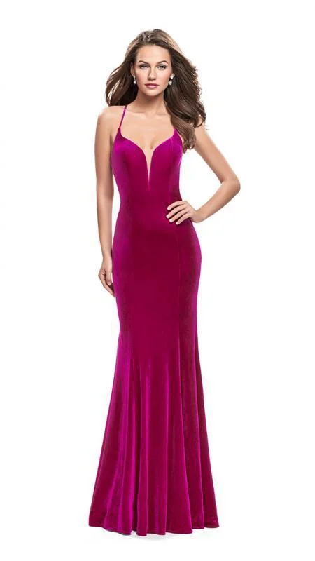 Lowest Price La Femme Strappy Plunging Sweetheart Velvet Sheath Gown 25174 - 1 pc Fuchsia In Size 12 Available Lowest Price La Femme Strappy Plunging Sweetheart Velvet Sheath Gown 25174 - 1 pc Fuchsia In Size 12 Available
