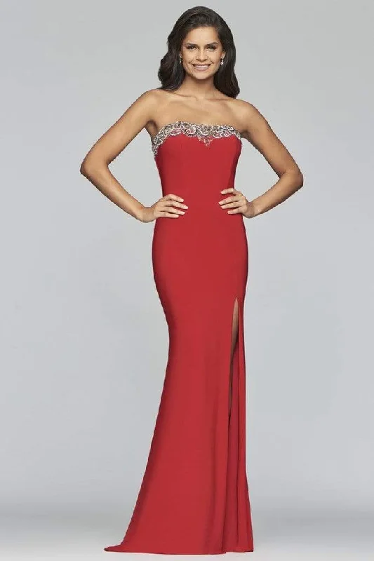 Midnight Madness Faviana - S10200 Beaded Tulle Neckline Strapless Jersey Dress