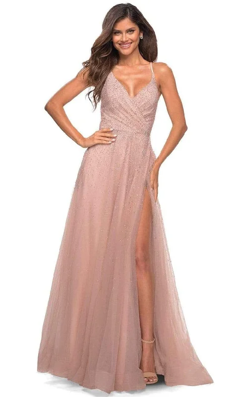 Can't Miss La Femme - 29920 Beaded V Neck A-line Gown