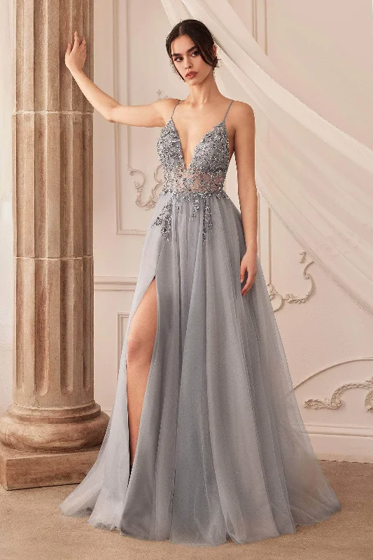 Amazing Deals Andrea and Leo - A0672 Illusion Beaded Bodice Simple Prom A-Line Gown