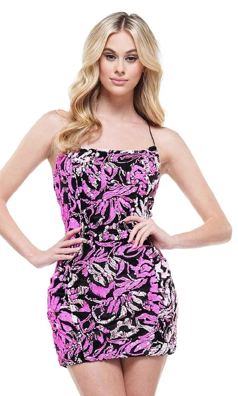 Super Bargain Colors Dress - 2384 Sequined Lace Up Sheath Dress