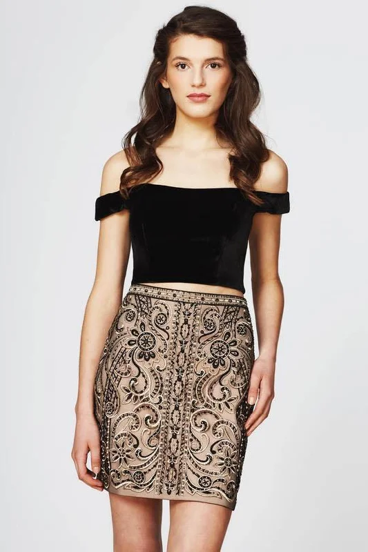 Amazing Deals Angela & Alison - 82060 Two-Piece Velvet Bodice Embroidered Dress