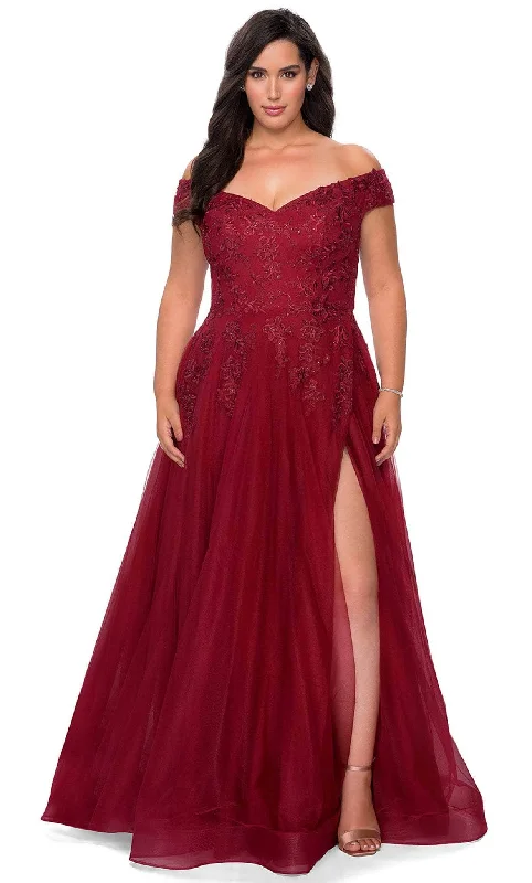 Mega Sale La Femme - 28950 Embroidered Off-Shoulder Modest Prom Gown