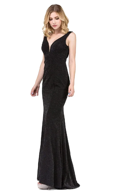 YEAR-End Sale Dancing Queen - 2497 Shimmer Fabric Plunging Neck Fitted Prom Dress