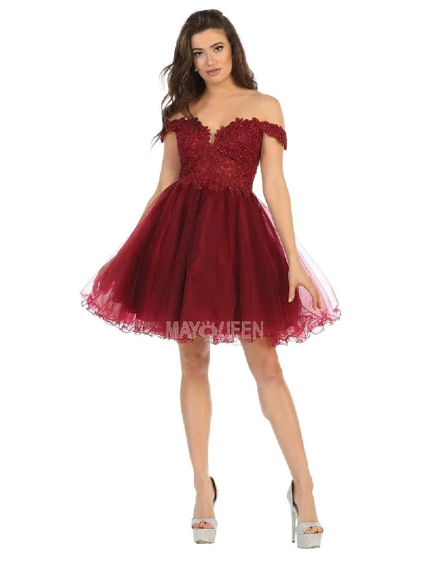 Sale Event May Queen - MQ1663 Off Shoulder Sheer Lace Bodice Tulle Cocktail Dress