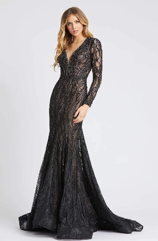 Clearance Event Mac Duggal Evening - 79291D Long Sleeve Sheer Laced Long Dress