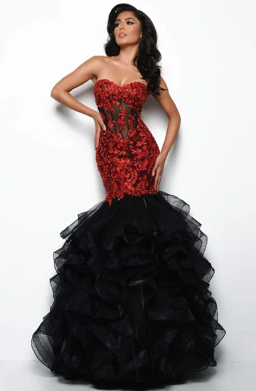 Super Bargain Jasz Couture - 7025 Embroidered Sweetheart Ruffled Mermaid Dress