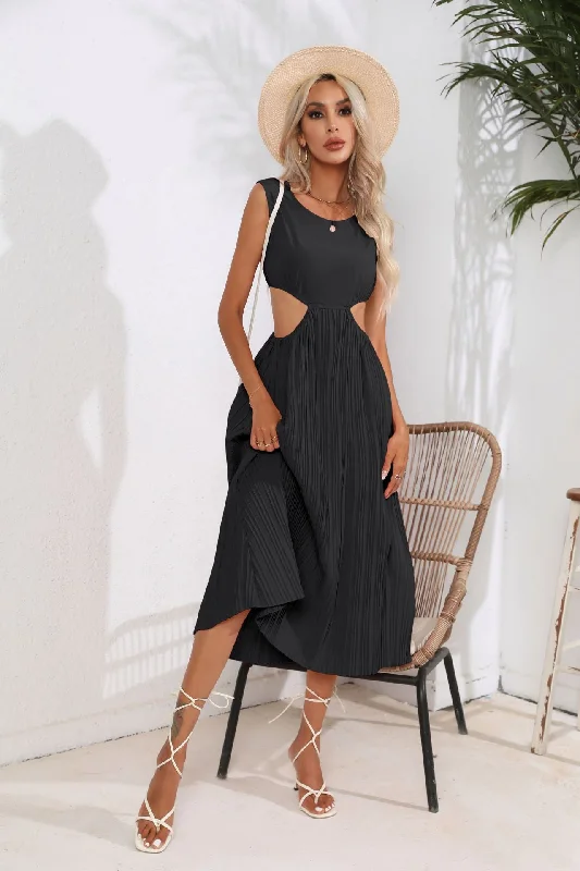 Price Cut Pleated Cut Out Midi Dress