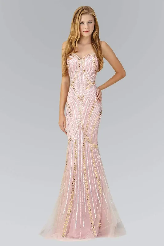 Shop and Save Elizabeth K - GL2089 Beaded Strapless Tulle Trumpet Gown