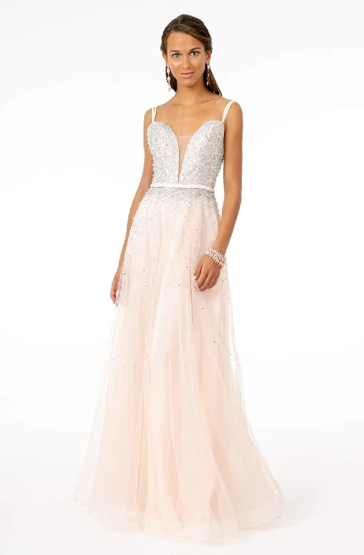 Exclusive Deal Elizabeth K - GL2892 Plunging Jewel-Studded A-Line Gown