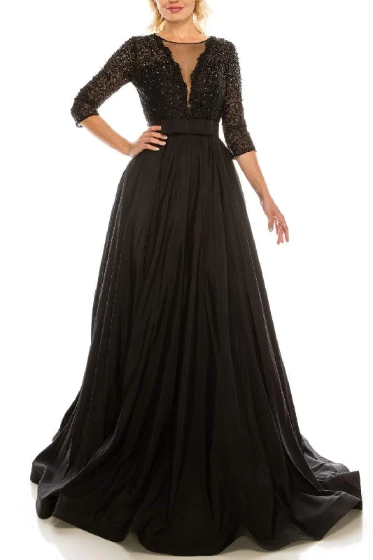 Incredible Offers Odrella - 1026 Embroidered Mesh Quarter Sleeve A-Line Gown