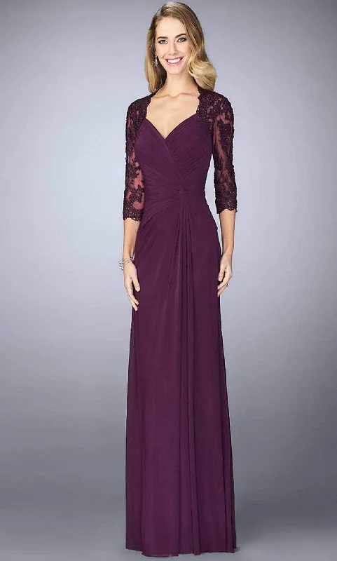 Exclusive Offers La Femme - 23244 Ruched V-Neck Column Dress