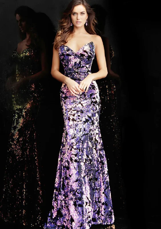 Price Slash Jovani - Strapless Sequined Velvet Trumpet Dress 62026SC - 1 pc Black/Multi-Color In Size 4 Available Price Slash Jovani - Strapless Sequined Velvet Trumpet Dress 62026SC - 1 pc Black/Multi-Color In Size 4 Available