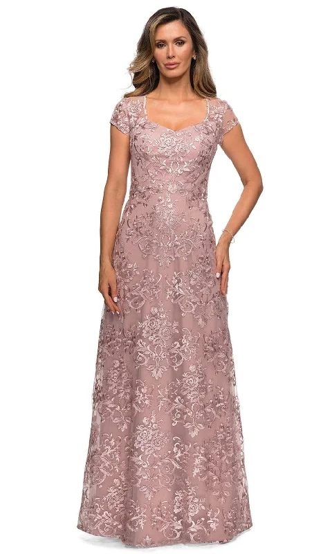 Savings Galore La Femme - 27951 Lace V Neck Sheath Mother of the Bride Dress