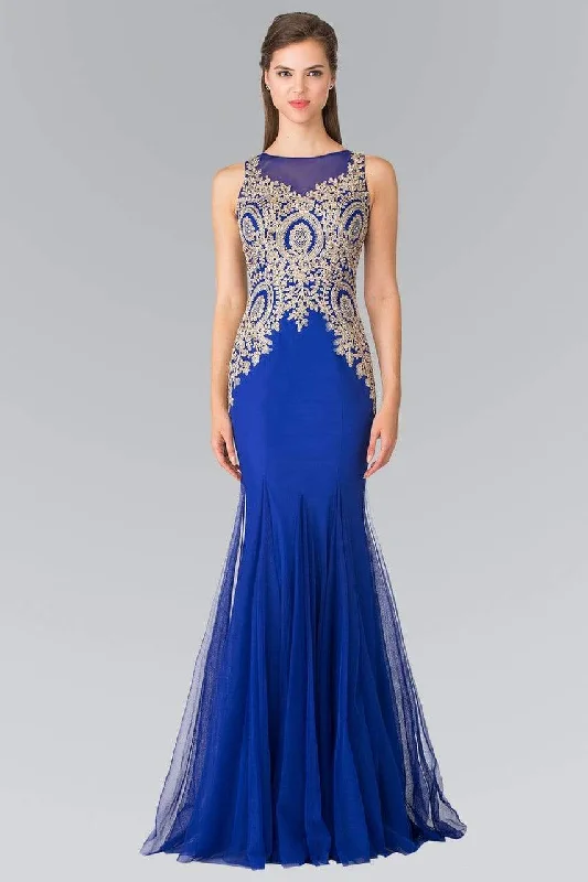 Act Fast Elizabeth K - Gold Embroidered Tulle Trumpet Gown GL2283