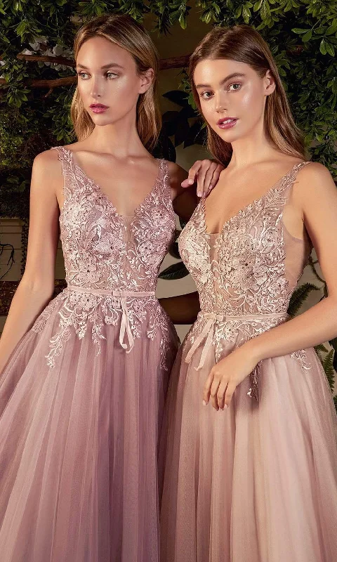 Season Finale Sale Andrea and Leo - A1045 Appliqued Tulle High Slit Gown